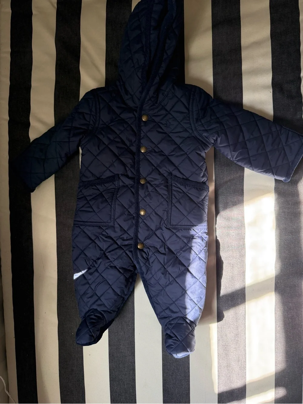Ralph Lauren Navy Quilted Hooded Barn Bunting Baby Snowsuit
